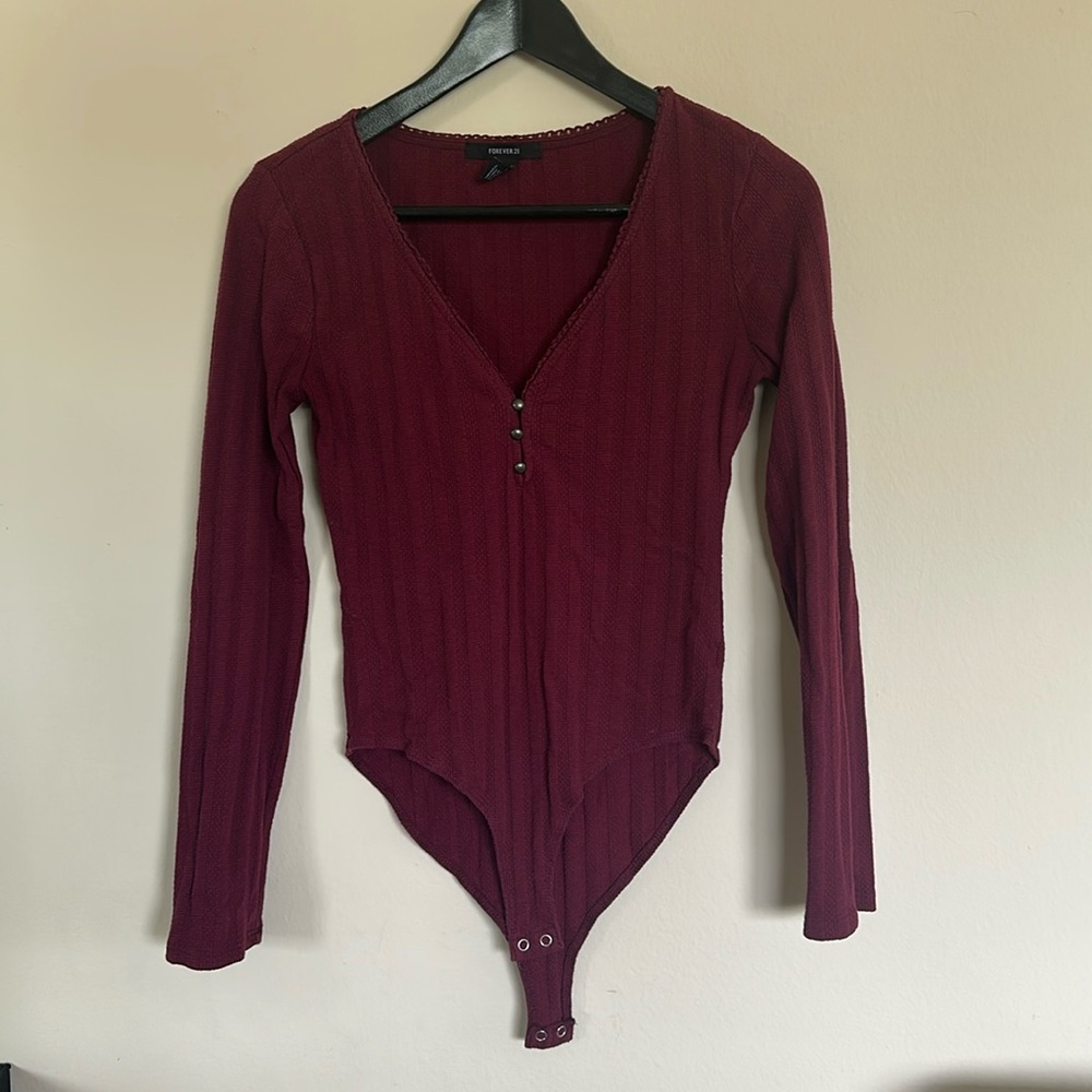 Forever 21 maroon longsleeve bodysuit size small